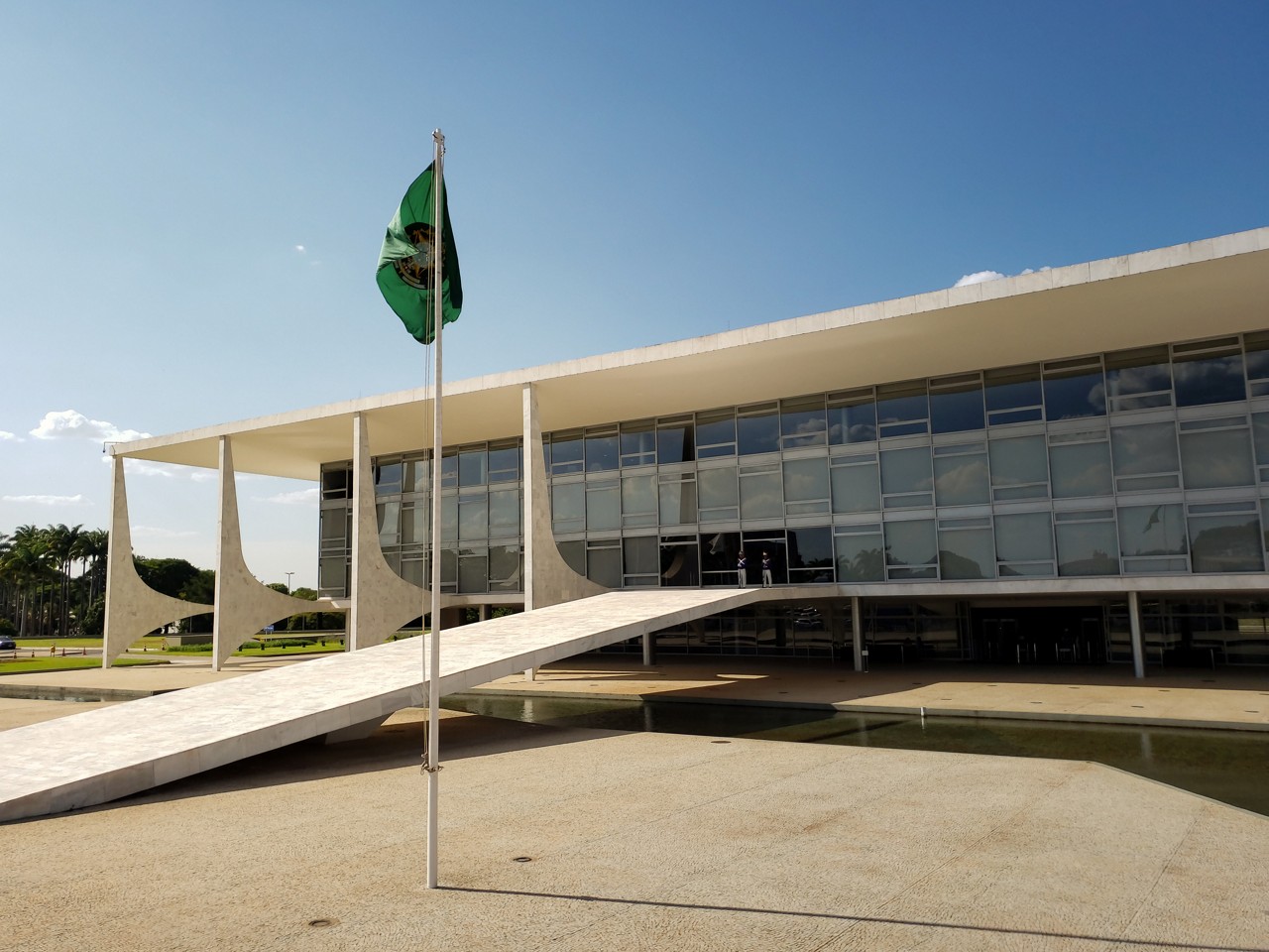 Brasília/Federal District/Brazil - October, 15, 2019. Facade of the Plateau Palace (Palácio do Planalto) - seat of the executive power of Brazil. Designed by architect Oscar Niemeyer