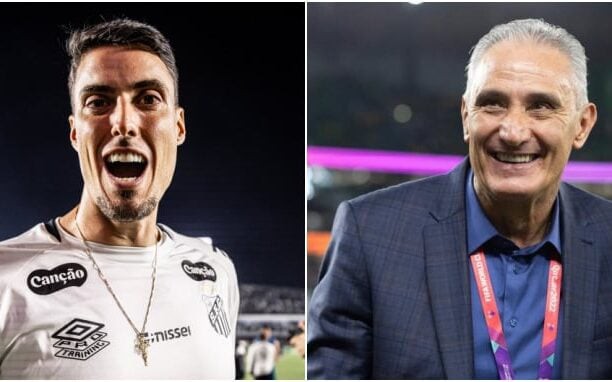 Tite e Matheus Bachi trocam impressões sobre o desempenho do Santos (Foto: Raul Baretta/ Santos FC/ Reprodução)
