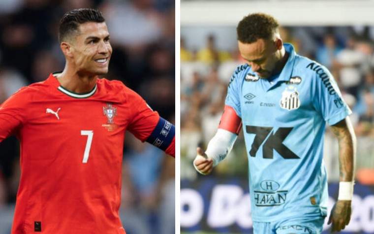 Cristiano Ronaldo e Neymar em ação em 20205 (Foto: Montagem/Lance)