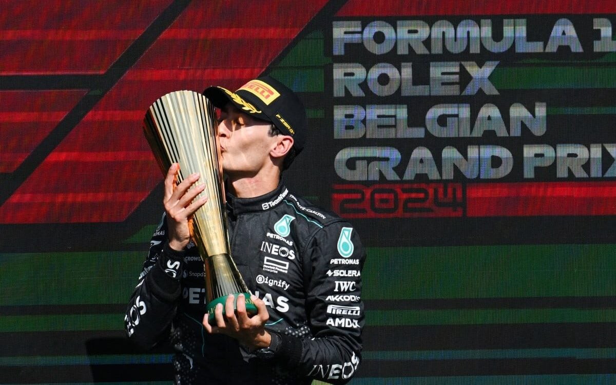 George Russell venceu o GP da Béliga em 2024, na Fórmula 1 (Foto: John Thys/AFP)
