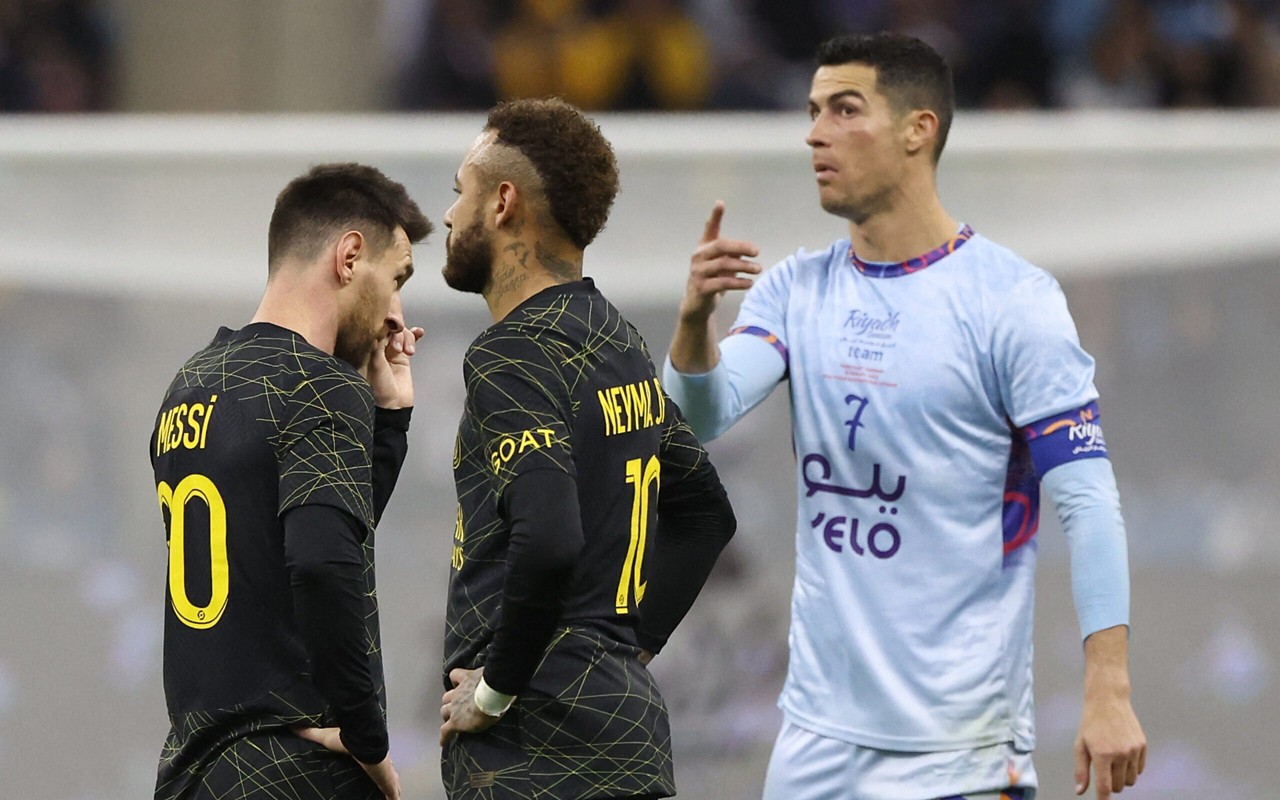 Messi, Neymar e Cristiano Ronaldo em campos juntos (Foto: Giuseppe Cacace/AFP)