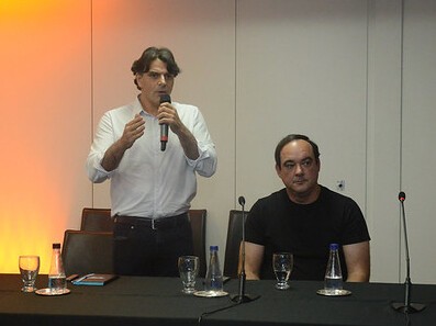 Presidente do Conselho de Infraestrutura da Fiemg, o empresário Emir Cadar Filho fala sobre a feira ao lado do presidente da Fiemg, Flávio Roscoe