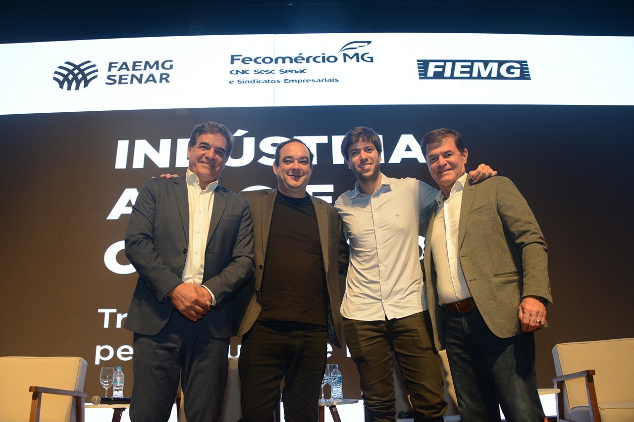 Presidente da Fecomércio Nadim Donato, presidente da Fiemg Flávio Roscoe, Caio Coppolla e o presidente da Faemg Antônio de Salvo
