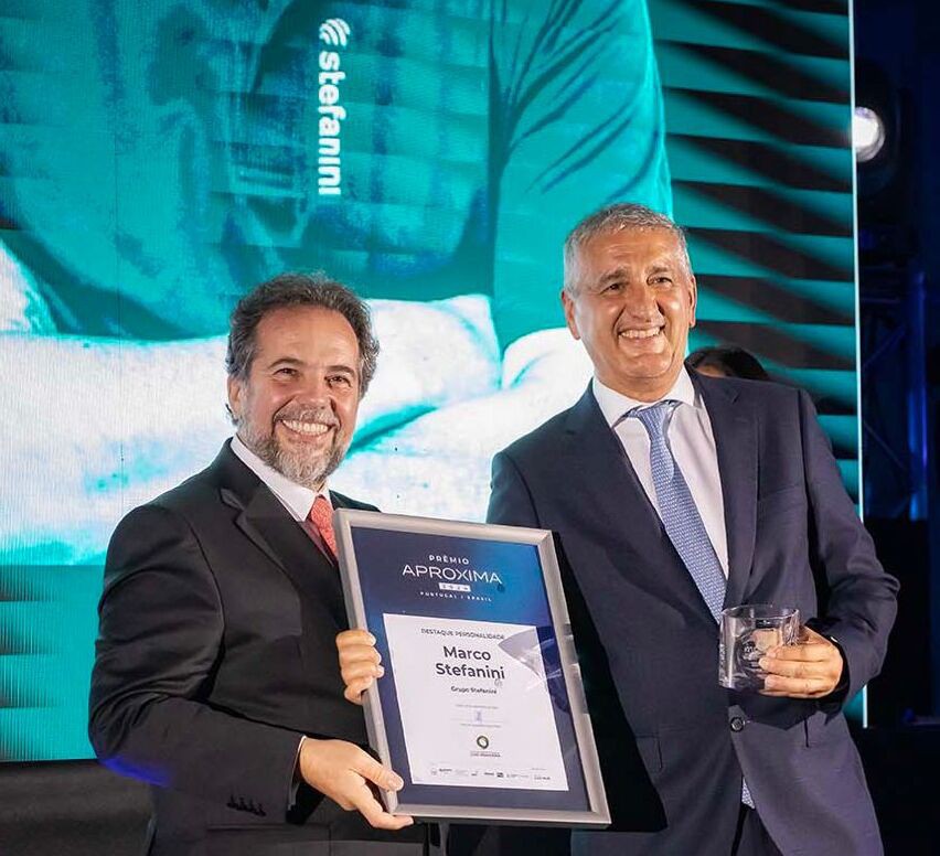 O presidente da Câmara de Comércio e Indústria Luso – Brasileira Otacílio Soares e um dos destaques do Prêmio Aproxima, Marco Stefanini, fundador e CEO global do Grupo Stefanini.