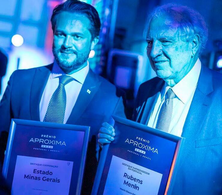 O secretário de Estado de Desenvolvimento Econômico de Minas Gerais, Fernando Passalio; e o fundador do Grupo MRV, Rubens Menin, que tem a Menin Wine Company, no Douro, em Portugal. 