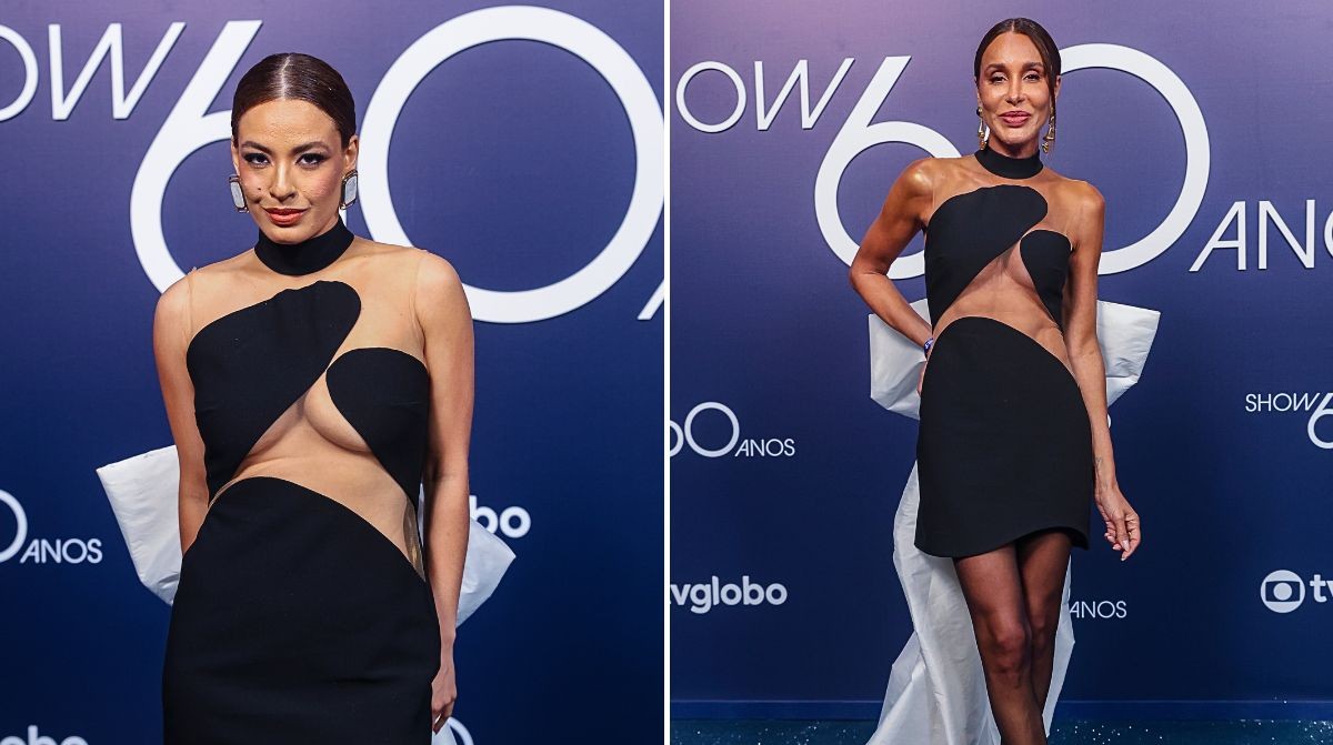 Beatriz Reis e Carol Marra apostam em vestidos iguais na festa de 60 anos da TV Globo