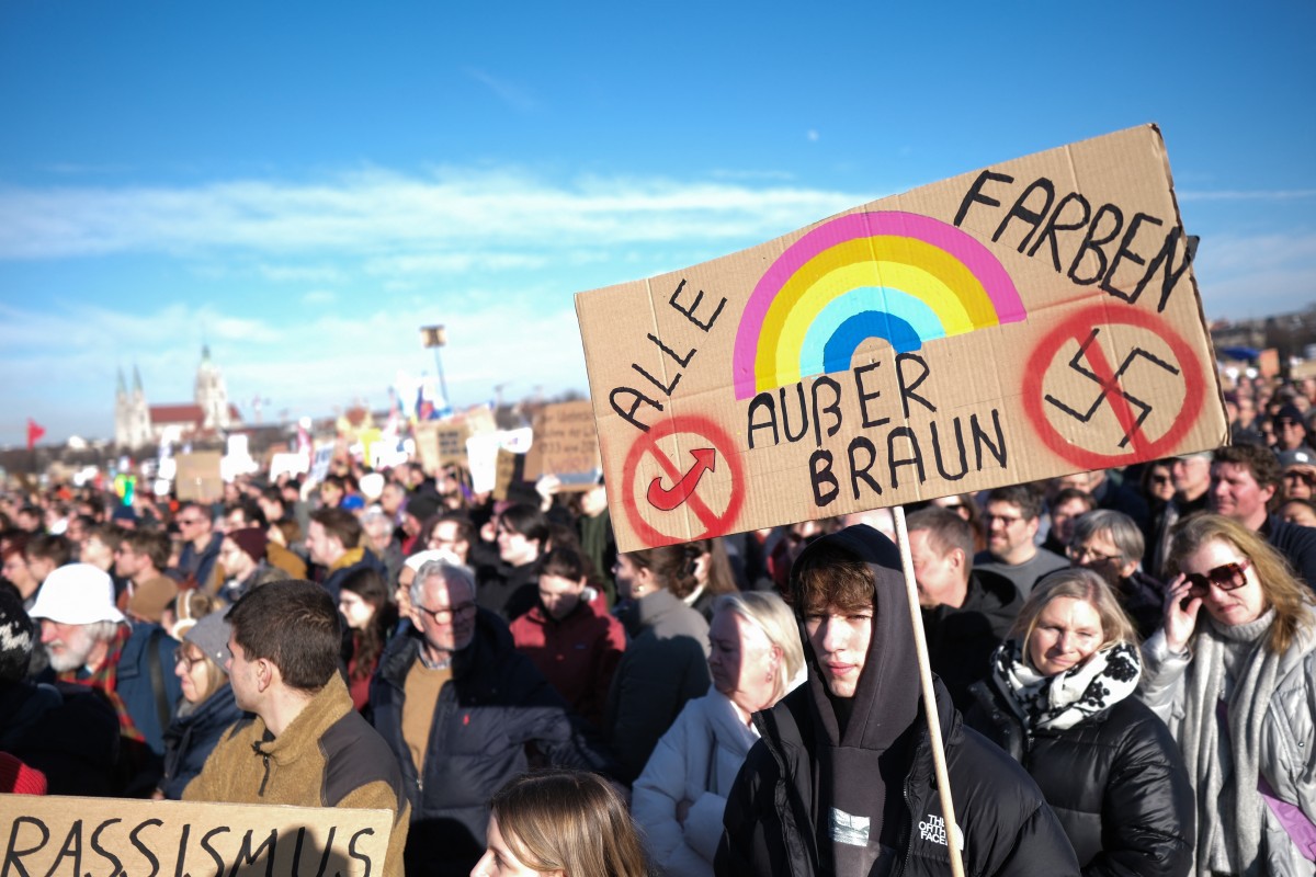 Manifestação de rua em Munique contra avanço da extrema direita na Alemanha às vésperas de eleições parlamentares