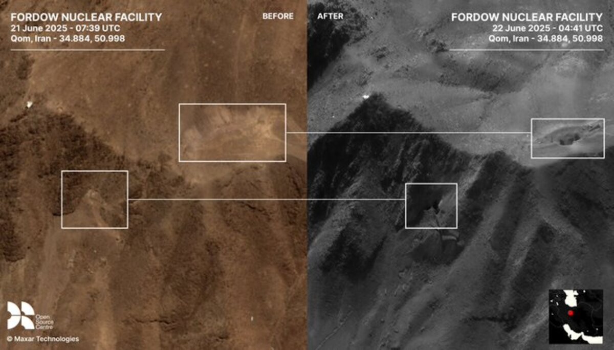 Imagens de satélite mostram o antes e depois do ataque à usina de Fordow