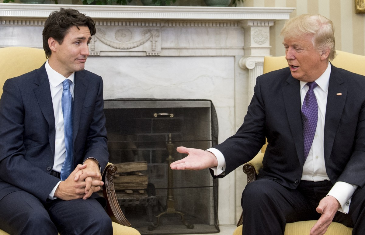 O primeiro ministro do Canadá, Justin Trudeau, e o presidente dos EUA, Donald Trump