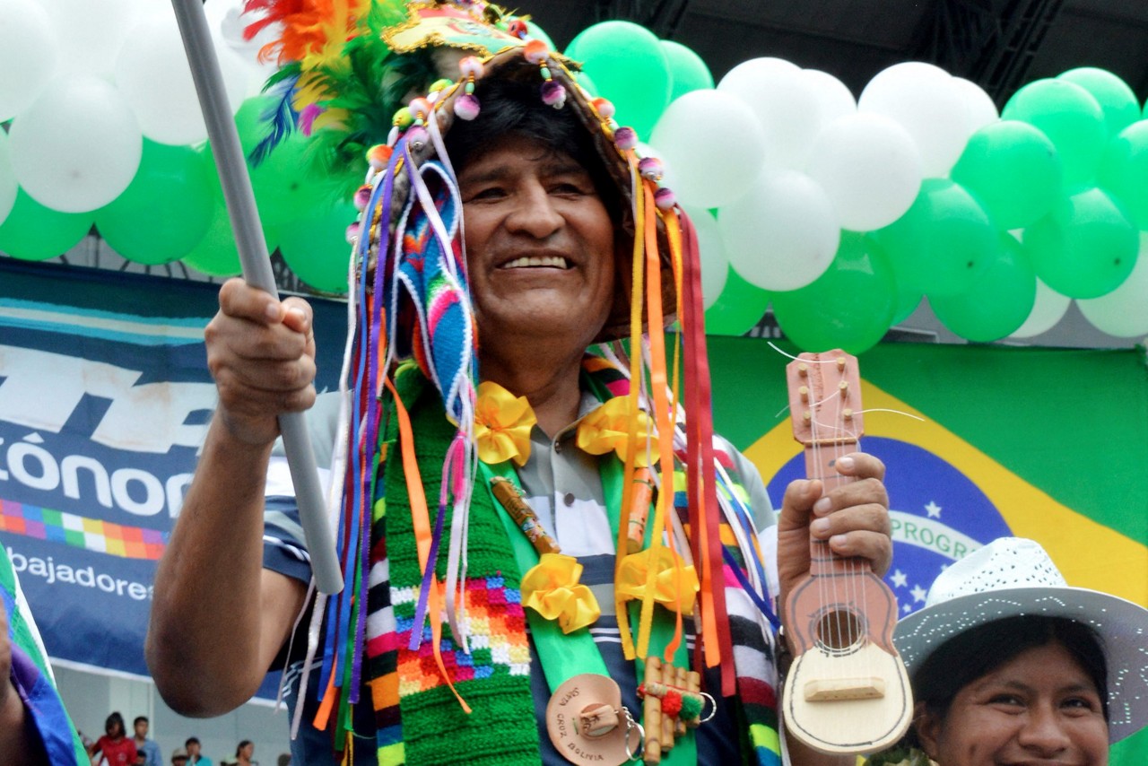 Evo Morales em evento partidário em Cochabamba, na Bolívia (Photo by FERNANDO CARTAGENA  AFP)