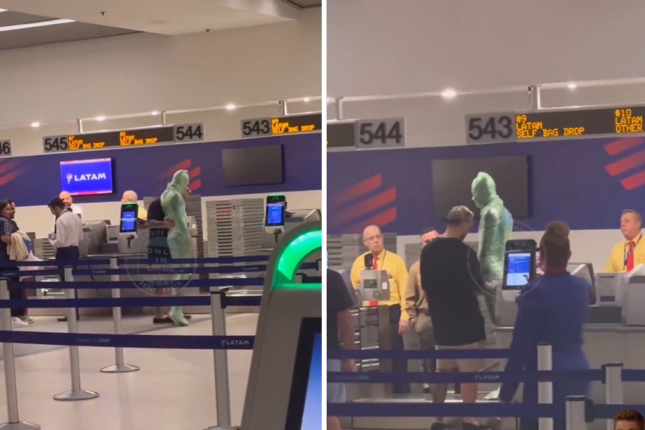 Homem se enrola em plástico e tenta ser despachado em aeroporto