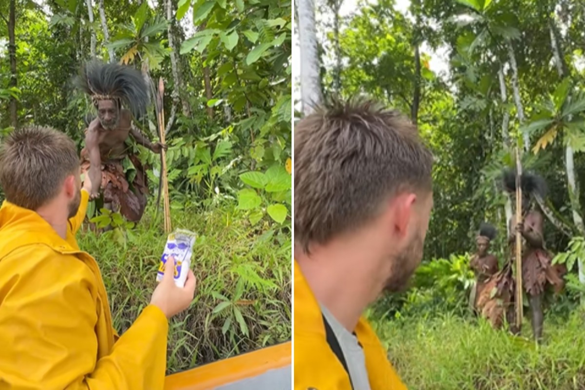 Influenciador chegou a oferecer sal para o membro da tribo antes de ser ameaçado