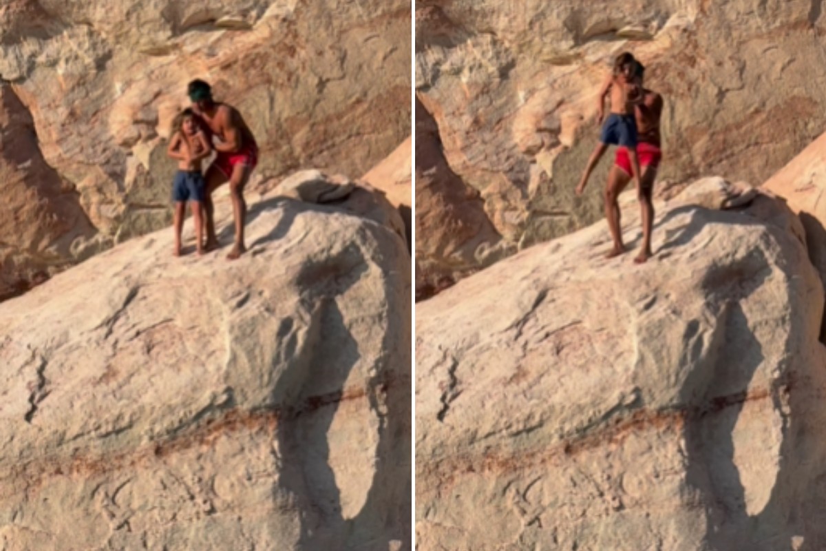 O episódio ocorreu em uma formação rochosa às margens do Lago Powell, entre os o Arizona e Utah, nos EUA