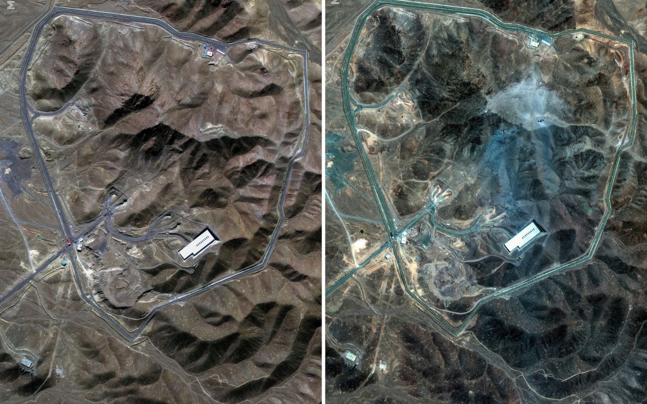 Antes (esq.) e depois (dir.) de Fordow, "fortaleza nuclear" do Irã atacada pelos EUA