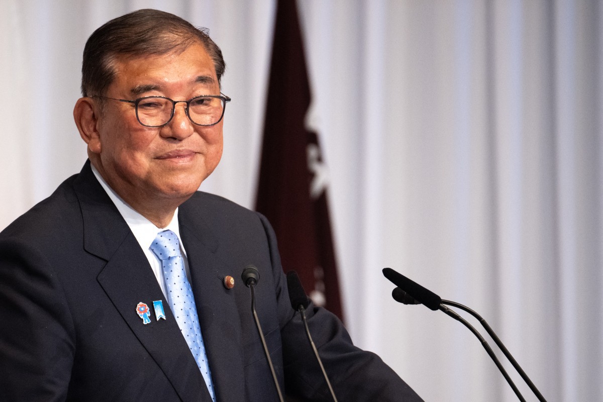 O primeiro-ministro japonês, Shigeru Ishiba durante coletiva de imprensa