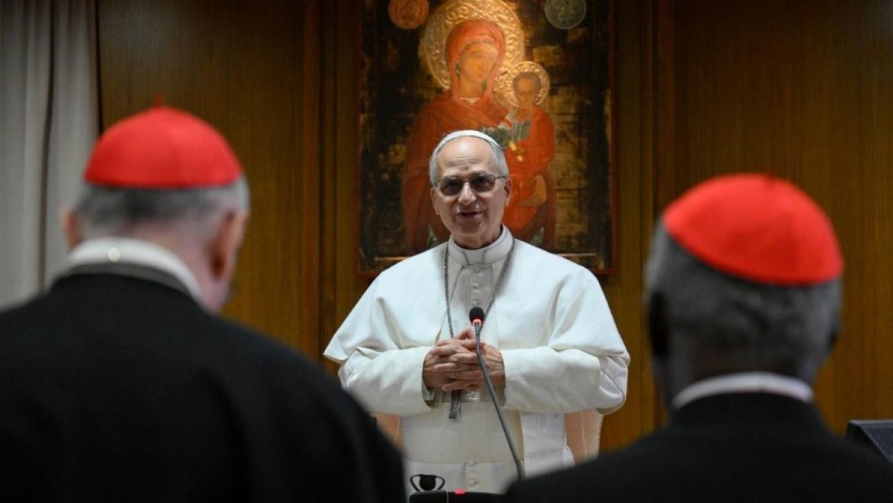 Papa Leão XIV, durante encontro com cardeais neste sábado (10)