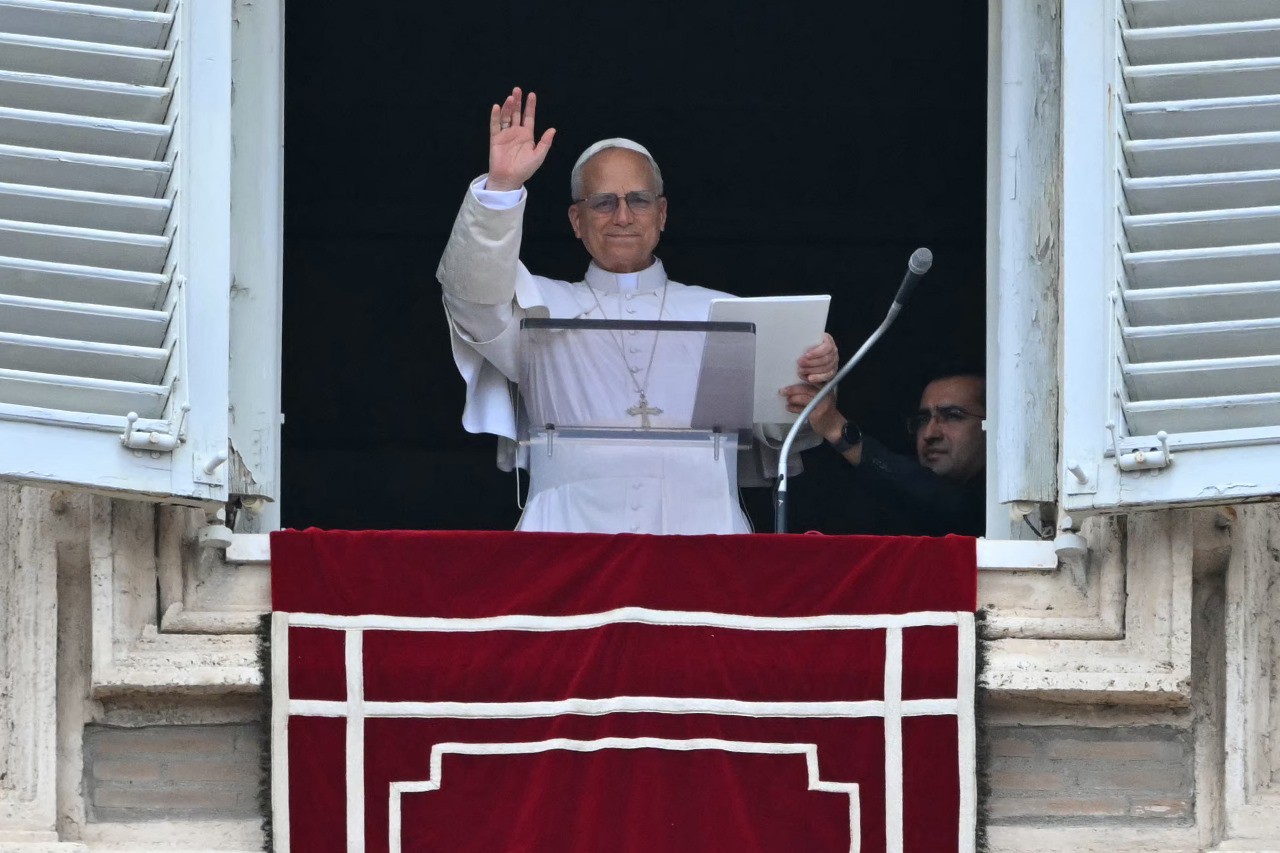 Papa Leão XIV durante Angelus neste domingo (22 de junho)