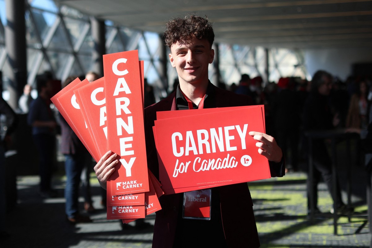 Apoiador de Mark Carney durante a eleição no Partido Liberal