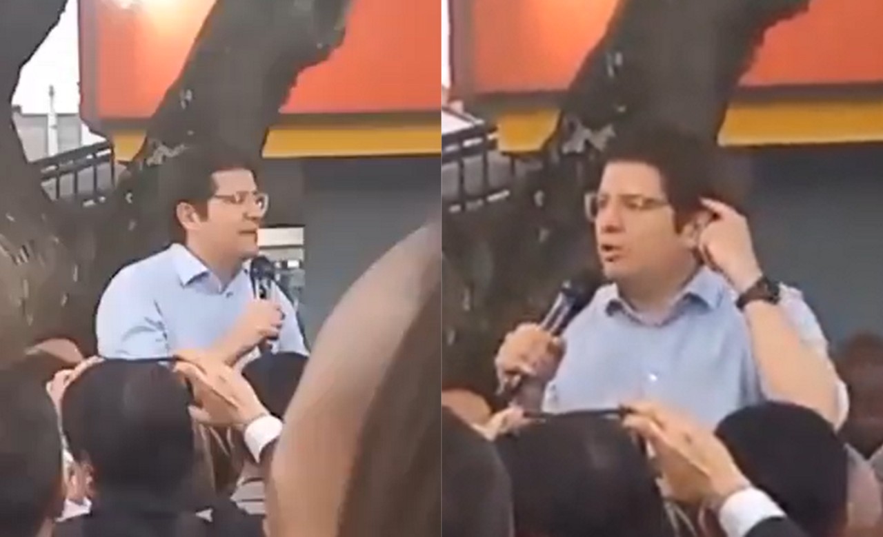 O momento foi registrado por apoiadores que acompanhavam o evento