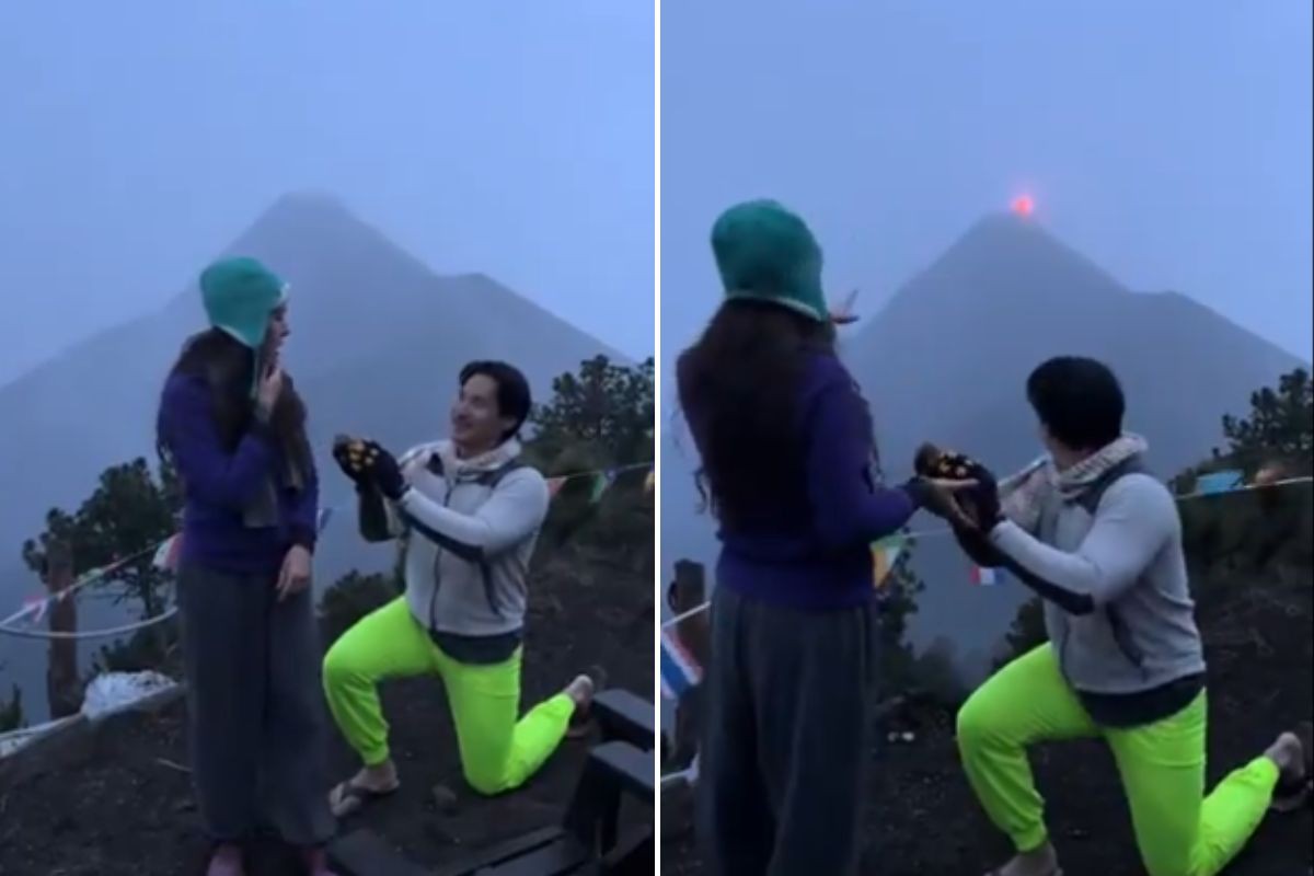 Vídeo mostra que vulcão entra em erupção no momento do pedido de casamento