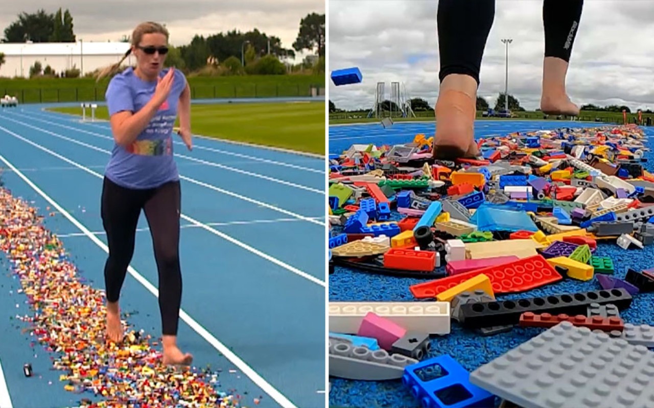 Gabrielle Wall correu os 100 metros mais rápidos em cima de peças de Lego