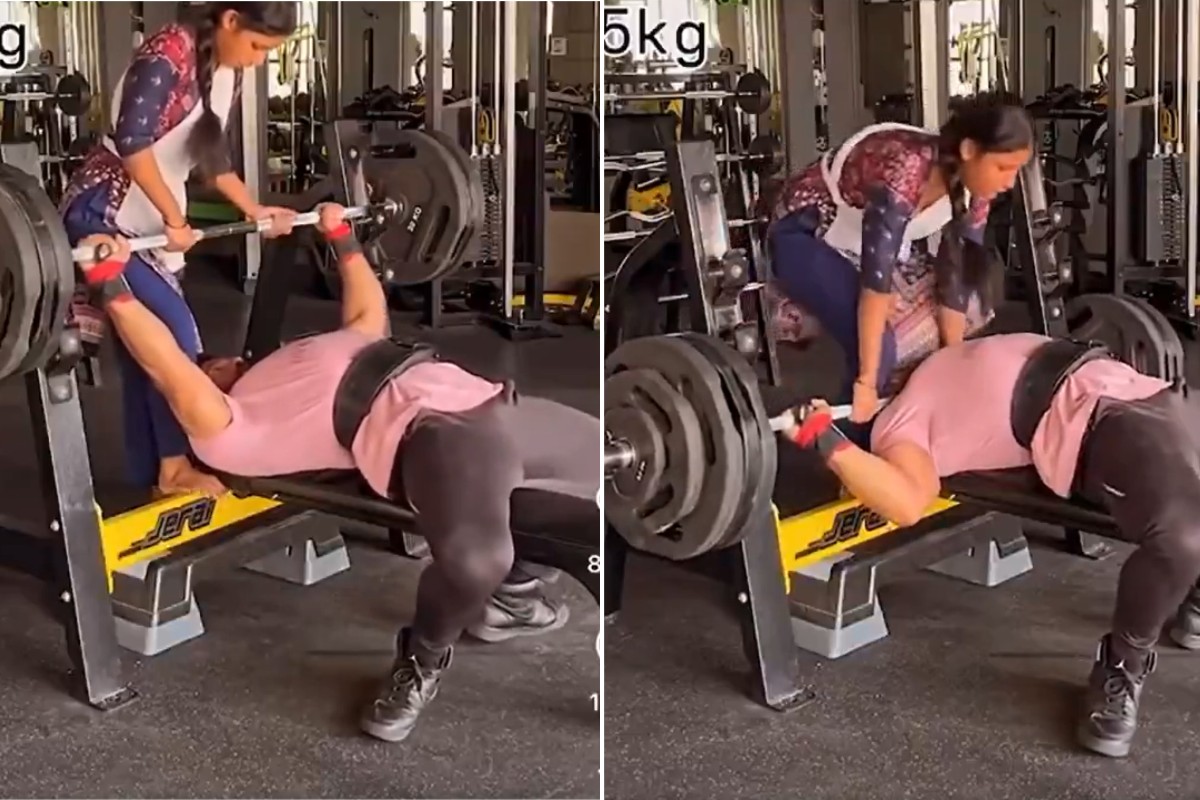 Homem fica com barra de supino de 165 kg preso no pescoço