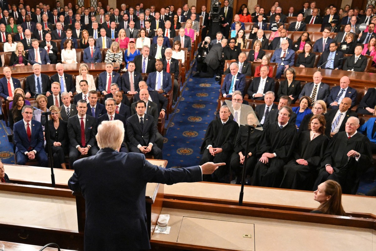 O presidente dos EUA, Donald Trump, durante um discurso em uma sessão conjunta do Congresso no Capitólio dos EUA