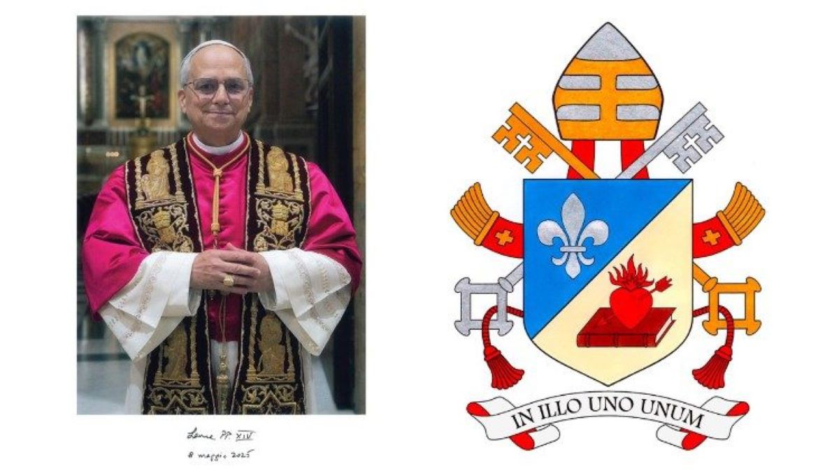 Foto oficial e brasão do Papa Leão XIV 