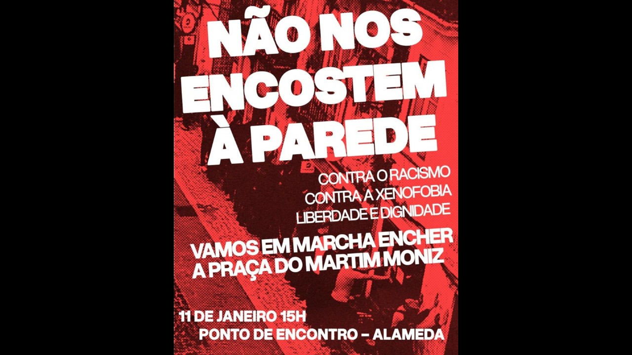 Cartaz do movimento contra violência na abordagem a estrangeiros em Portugal