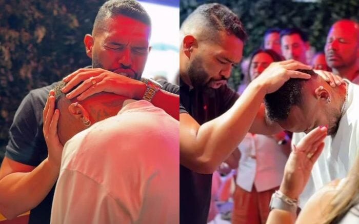 Neymar orando com o pastor em almoço de Páscoa (Foto: Reprodução)