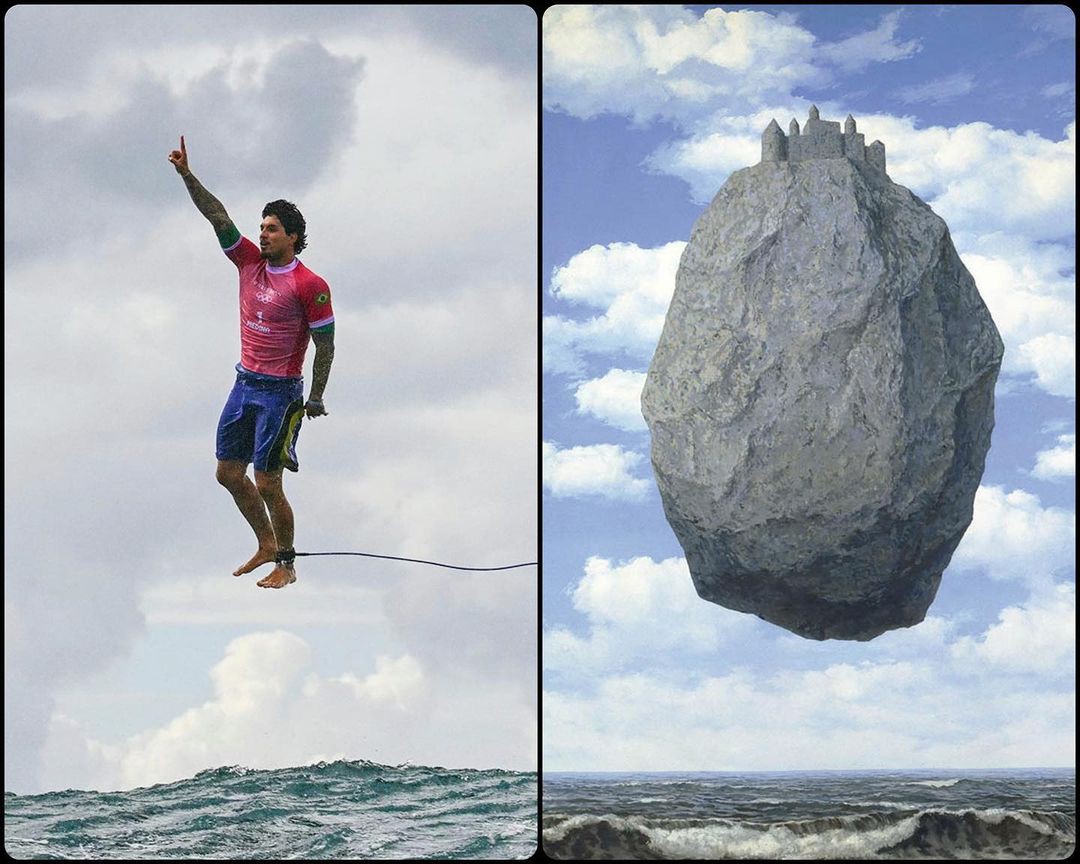 Foto icônica de Gabriel Medina é comparada com tela de Renné Magritte