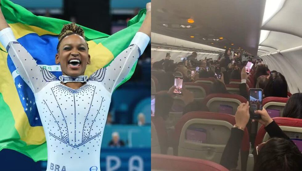 Vídeo mostra Rebeca Andrade sendo aplaudida em voo 