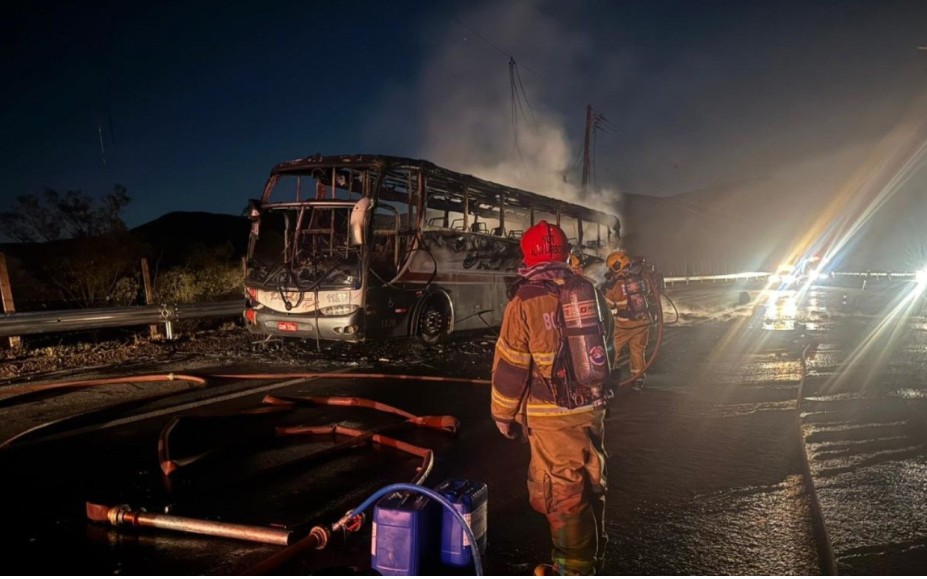 Ônibus que seguia para São João del Rei ficou totalmente destruído (Foto: Divulgação/Corpo de Bombeiros)