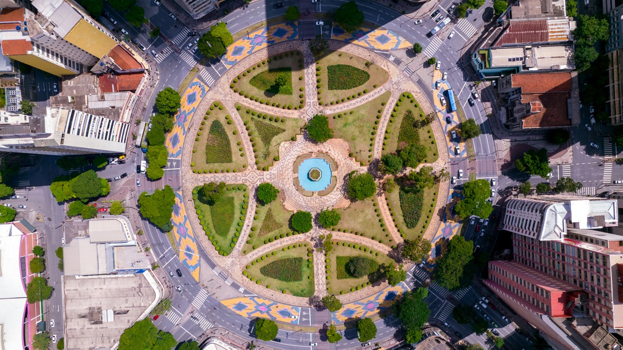 Aerial view of Raul Soares square, Belo Horizonte, Minas Gerais, Brazil. City center.