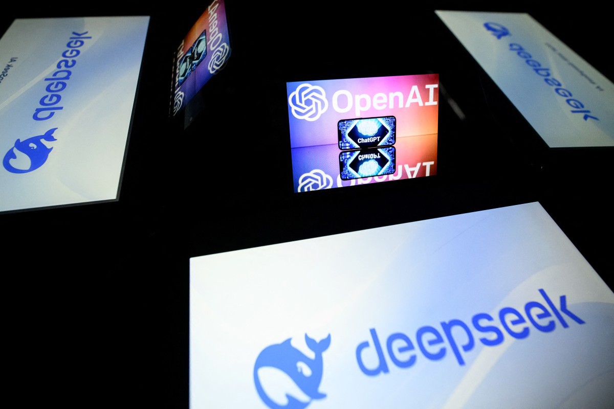 This illustration photograph shows screens displaying the logo of DeepSeek, a Chinese artificial intelligence company that develops open-source large language models, and the logo of OpenAI's artificial intelligence chatbot ChatGPT on January 29, 2025 in Toulouse, southwestern France. On 10 January 2025, DeepSeek released its first free chatbot app, based on the DeepSeek-R1 model which had surpassed ChatGPT as the most-downloaded free app on the iOS App Store in the United States, causing Nvidia's share price to drop by 18%. (Photo by Lionel BONAVENTURE / AFP)