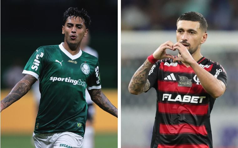 Facundo Torres e Arrascaeta, destaques de Palmeiras Flamengo (Fotos: Ettore Chiereguini e Gilson Lobo / AGIF)