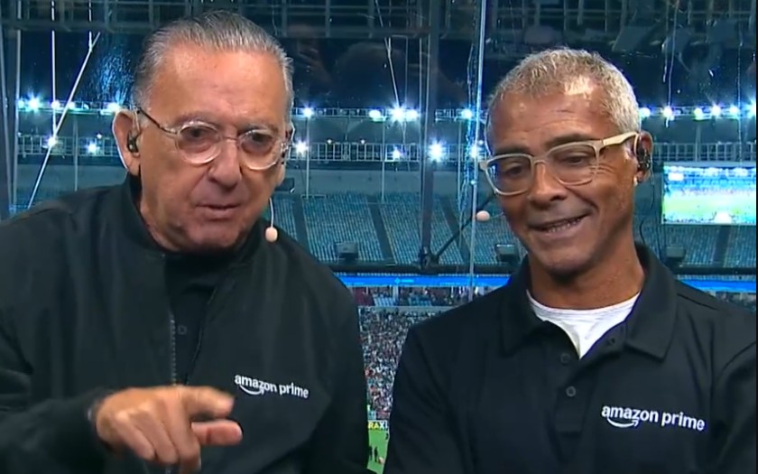 Galvão e Romário trabalharam juntos na transmissão de Vasco e Flamengo pelo Brasileirão (Foto: Reprodução/Amazon Prime Video)
