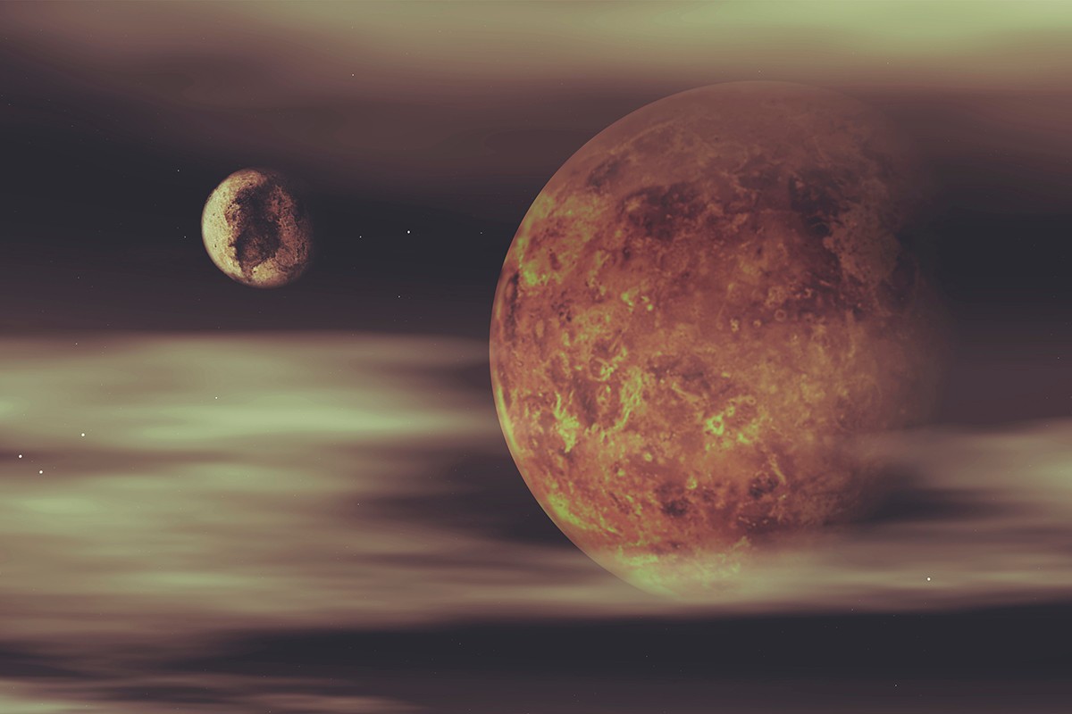 3D render of a space background with fictional planets