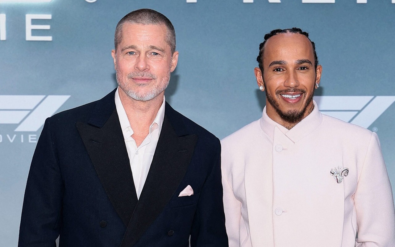Brad Pitt e Lewis Hamilton (foto: Dimitrios Kambouris / GETTY IMAGES NORTH AMERICA / Getty Images via AFP)