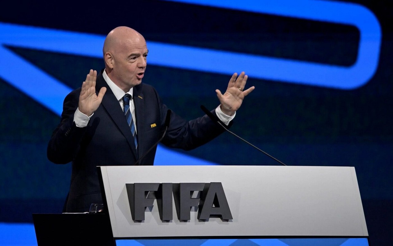 Gianni Infantino, presidente da Fifa, fala no 75º Congresso da entidade (Foto: Reprodução / Fifa)
