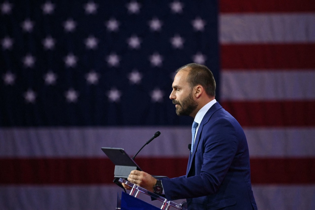Eduardo Bolsonaro em encontro de conservadores realizado nos Estado unidos em fevereiro de 2024