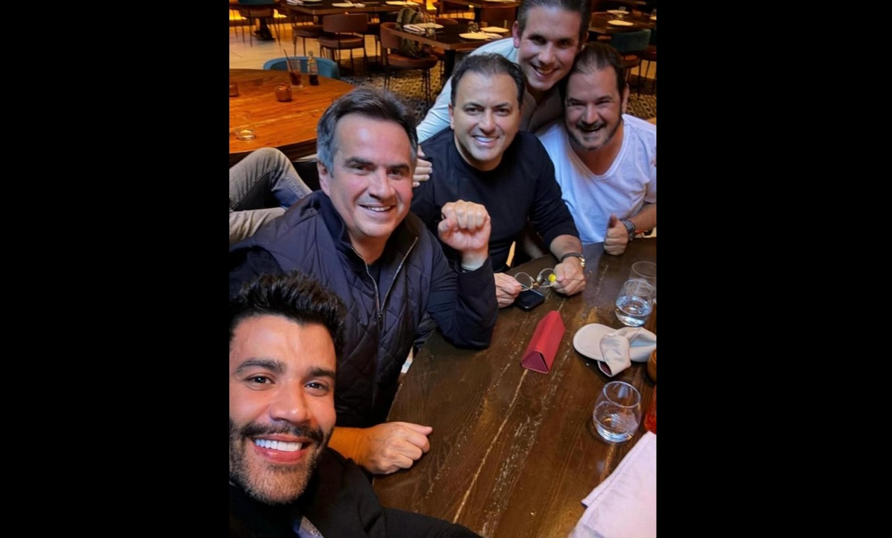 Hugo Motta, Ciro Nogueira e Antonio Rueda com Gusttavo Lima em Nova York