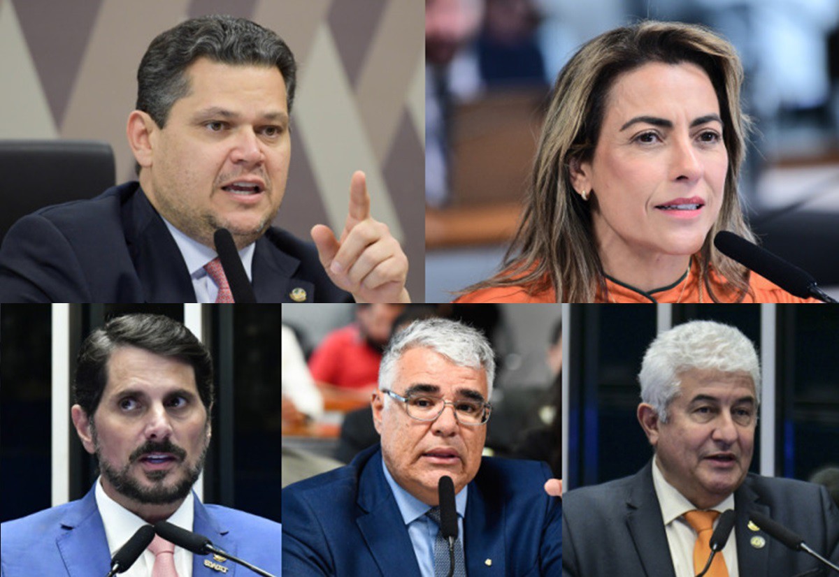 Na ordem: Davi Alcolumbre, Soraya Thronicke, Marcos do Val, Eduardo Girão e Astronauta Marcos Pontes