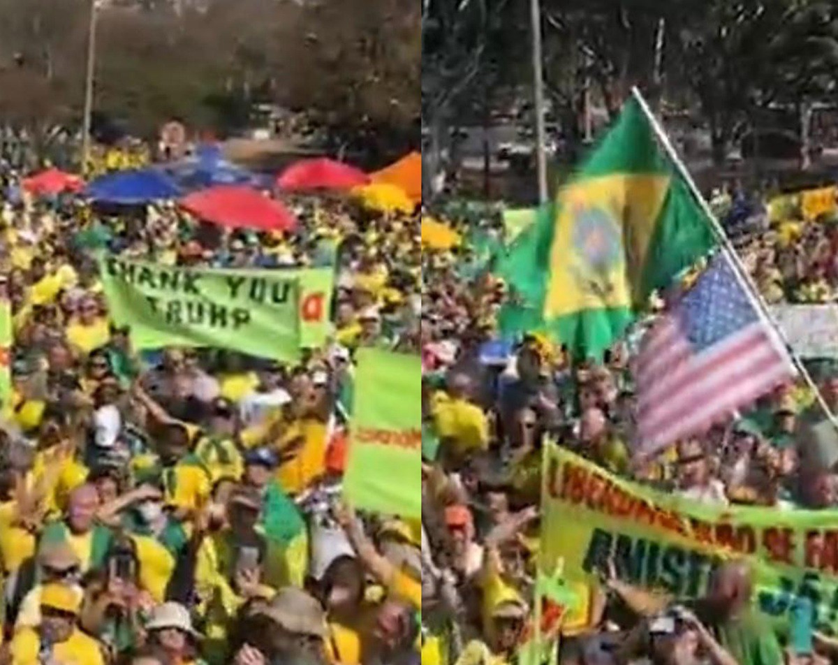 O ato em Brasília em apoio ao ex-presidente Jair Bolsonaro reuniu pessoas de verde e amarelo em frente ao Banco Central