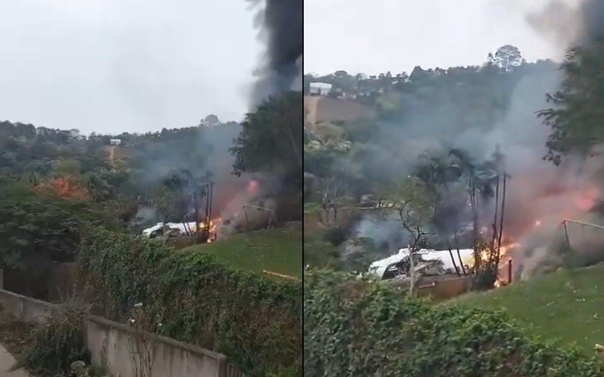 Reprodução de vídeo compartilhado em rede social que mostra o que seria o momento após a queda da aeronave no interior de São Paulo