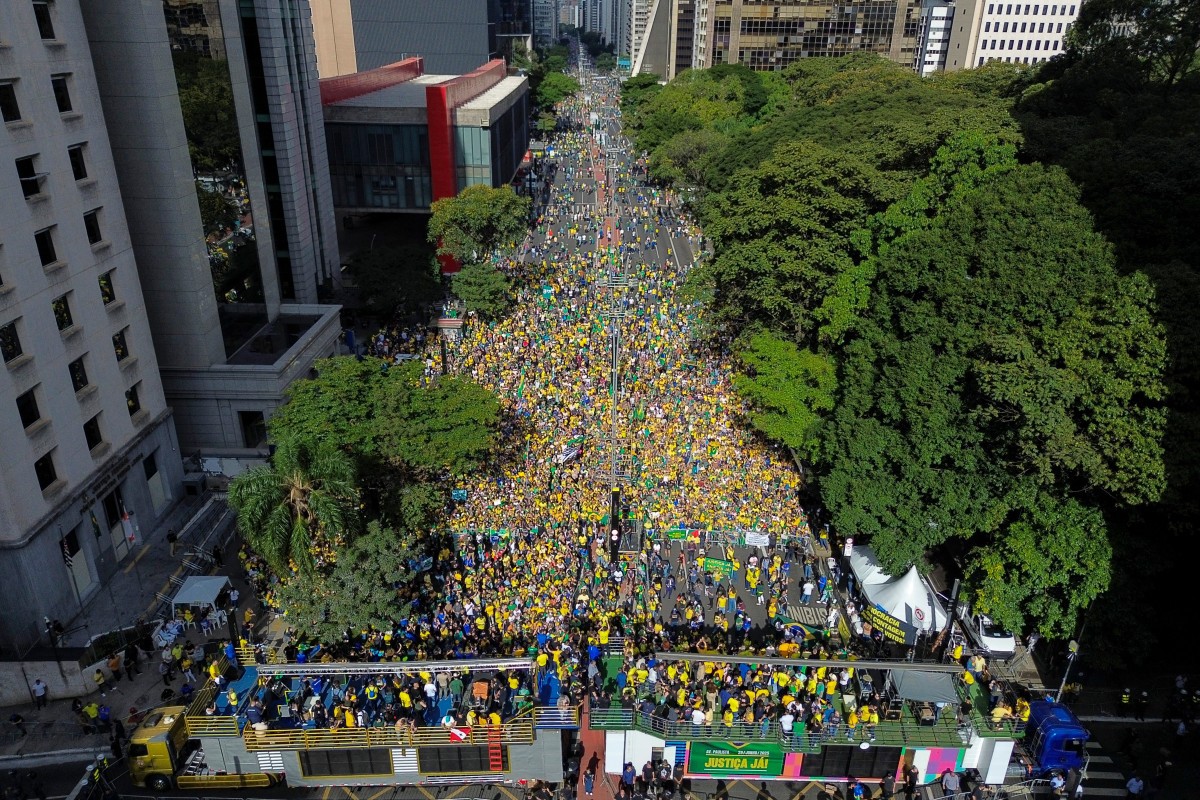 Ato de Bolsonaro na Paulista: Segundo o Monitor do Debate Político do Cebrap, o público deste domingo foi de 12,4 mil pessoas