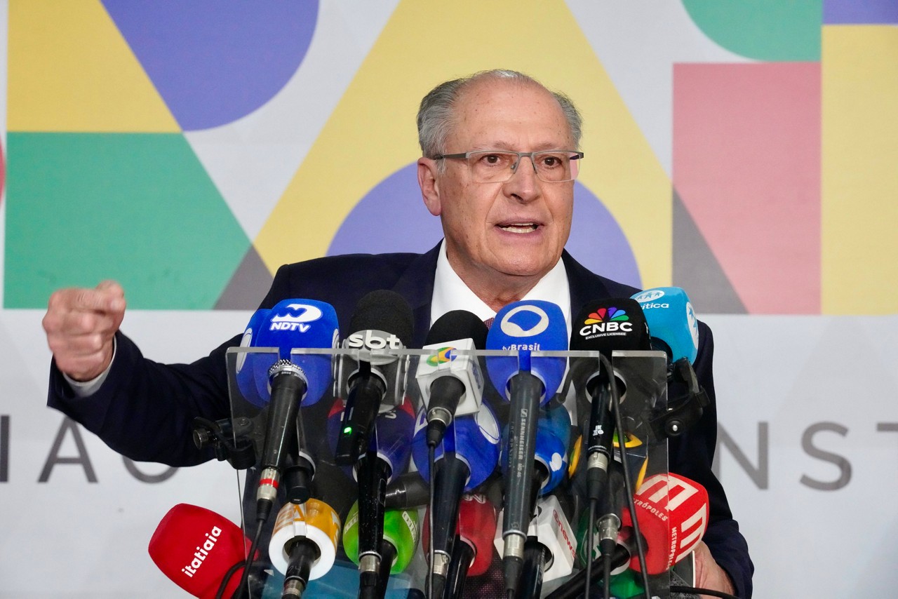 Vice-presidente Geraldo Alckmin durante entrevista coletiva no Palácio do Planalto em Brasília.