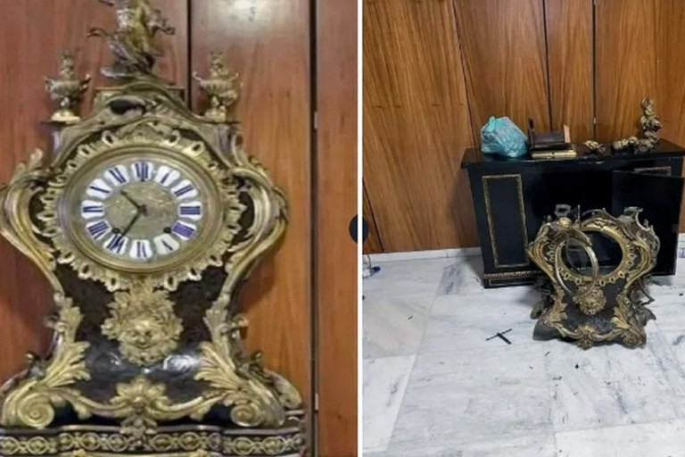 Relógio histórico foi danificado durante atos de vandalismo no 8 de janeiro de 2023