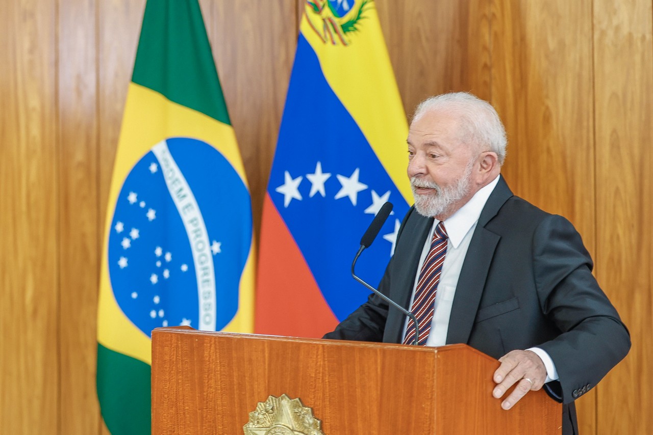 Lula, durante declaração à imprensa por ocasião da visita oficial do presidente da Venezuela, Nicolás Maduro, em maio de 2023