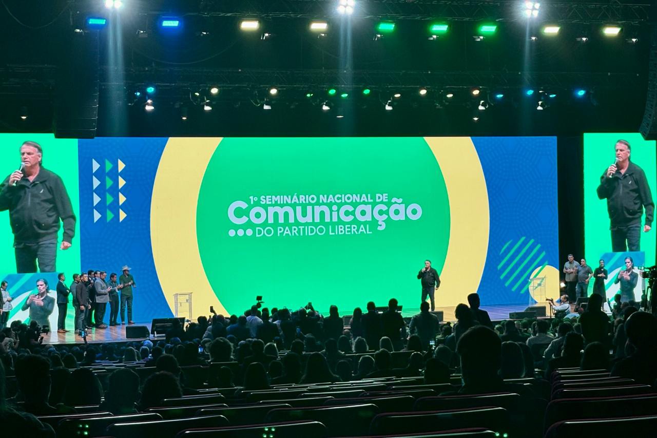 Jair Bolsonaro no primeiro dia do seminário de comunicação do PL, em Brasília